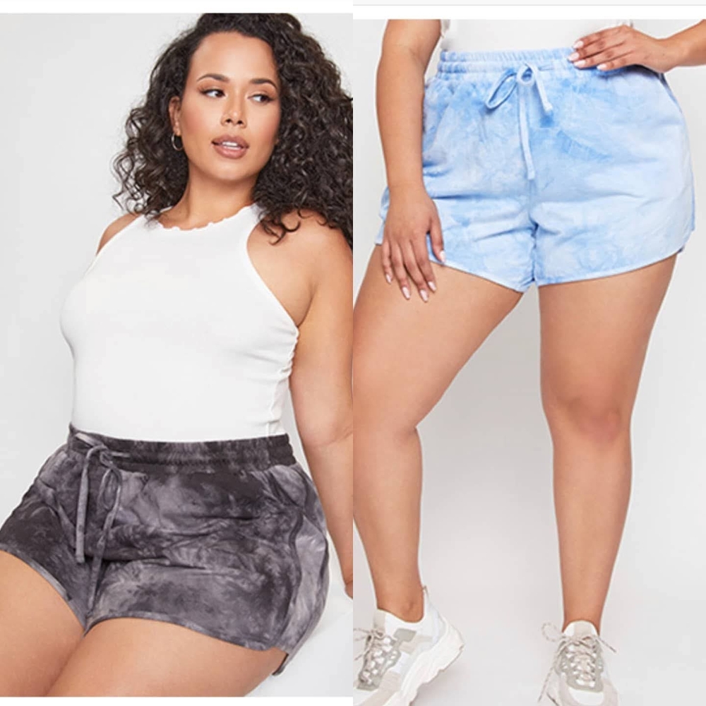 YMI Women's Tie-Dye Athletic Shorts - Gray and Blue